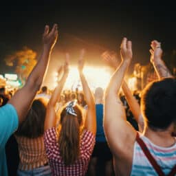 Friends dancing at a concert.